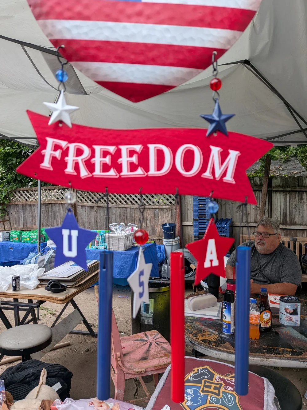 Patriotic Freedom Heart Wind Chime - Red, White & Blue